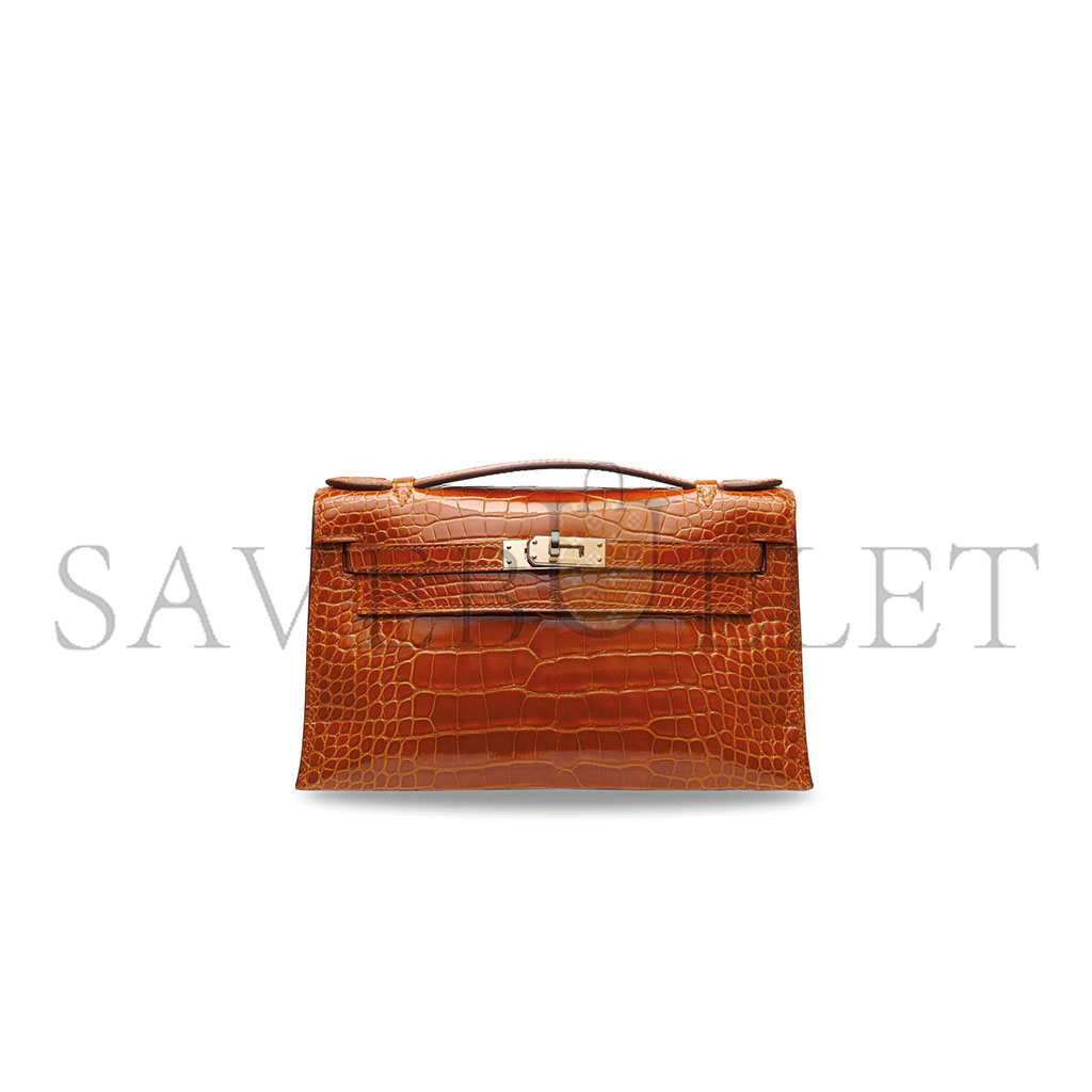 HERMÈS MASTER PAIN DÉPICE ALLIGATOR KELLY POCHETTE WITH PERMABRASS HARDWARE (22*14*7cm) 